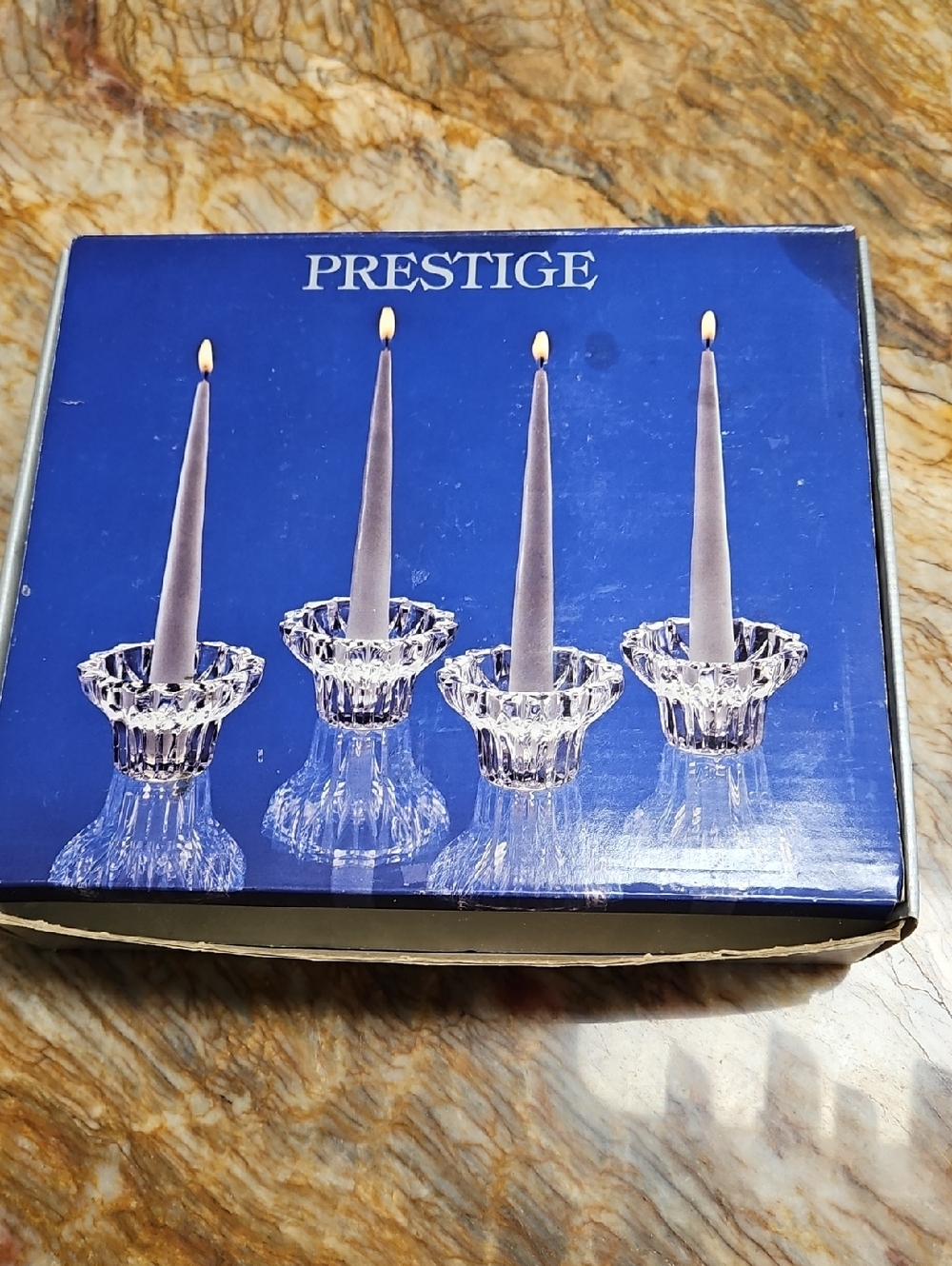 PRESTIGE Vintage hand-cut 24% full lead crystal taper candle holder set of 4